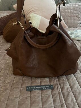 Sondra Roberts Chocolate Brown Pebbled Leather Shoulder Hobo